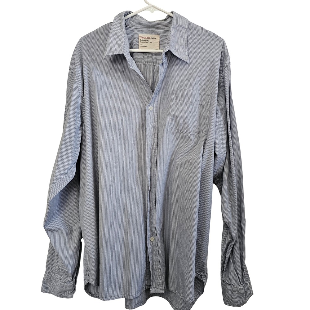 Wrangler Jeans Co.‎ Mens Striped Button Down Shirt 2X Large Long Sleeve Cotton